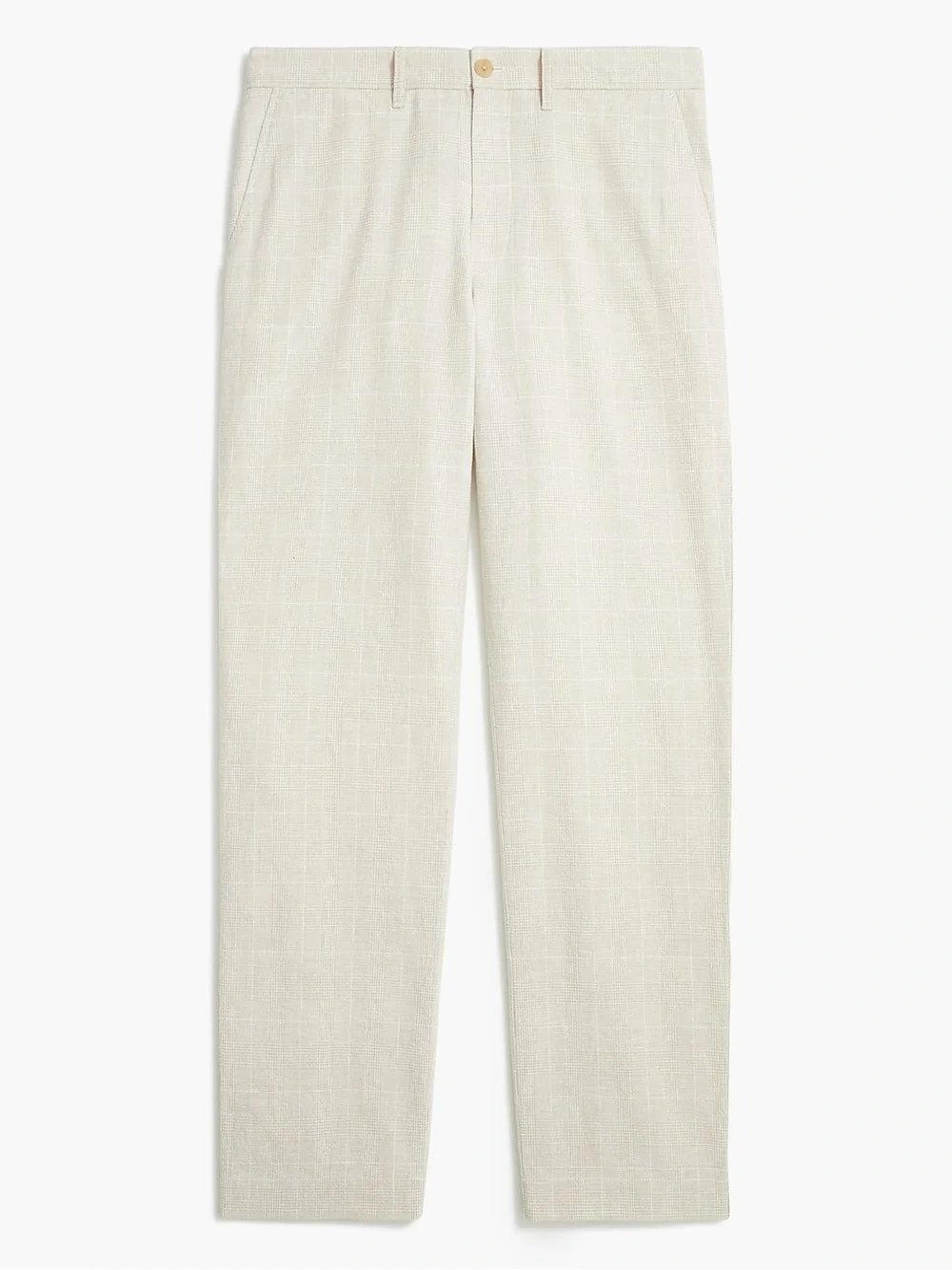 J Crew NWT Linen Blend Pants Tan Cream Straight Leg Glen Plaid Size 34 X 34
